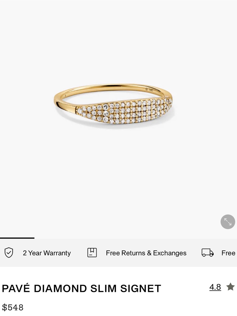 Mejuri 14k Pavé Diamond Slim Signet